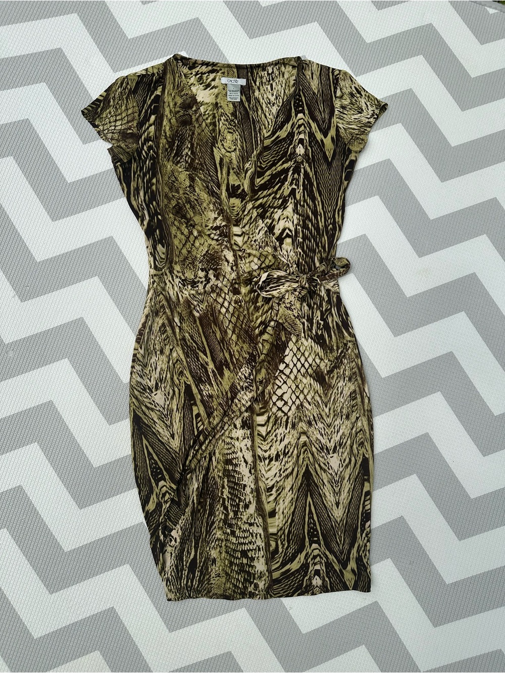 Women’s Olive and Brown Printed Wrap Dress